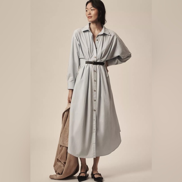 Anthropologie Dresses & Skirts - Anthropologie Pleated Buckle Midi Shirt Dress
